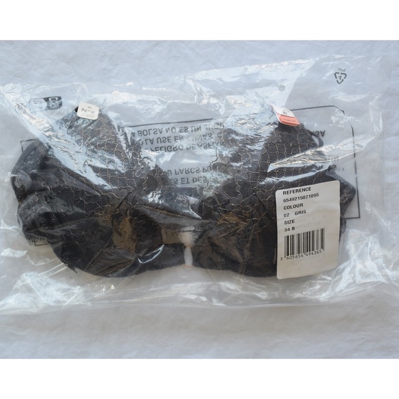 ETAM NWT POETIQUE METALLIC GREY UNDERWIRE PLUNGE PUSH-UP BRA. SIZE 34B - Picture 10 of 11